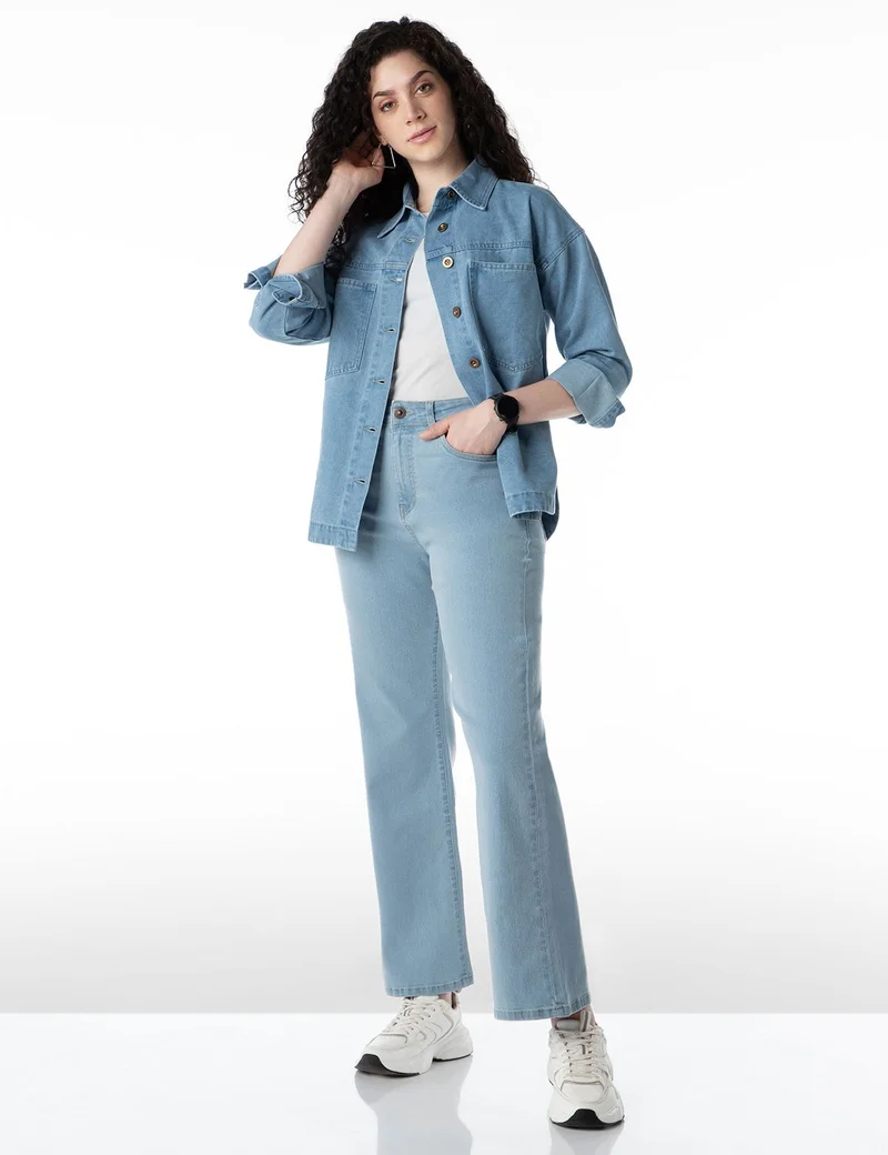 inkd Seaside Slate Women's Wide Leg Jeans - High-Rise | Stretchable | Enzyme Wash | Classic 5 Pocket Styling | Jeans for Women for Women | Best Price UAE
